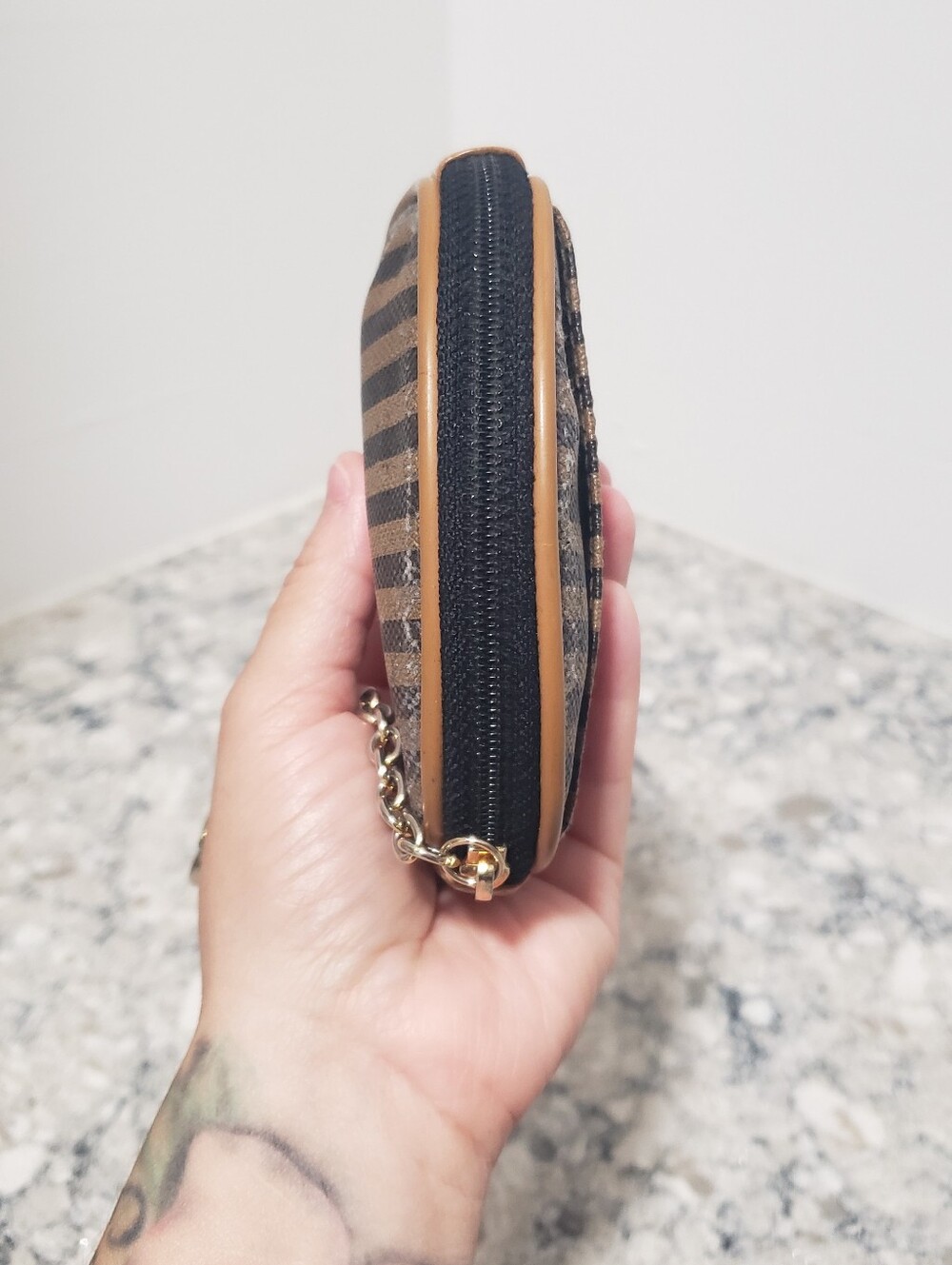 Fendi Vintage Pequin Pattern Oval Coin Pouch Keychain - Picture 4 of 9